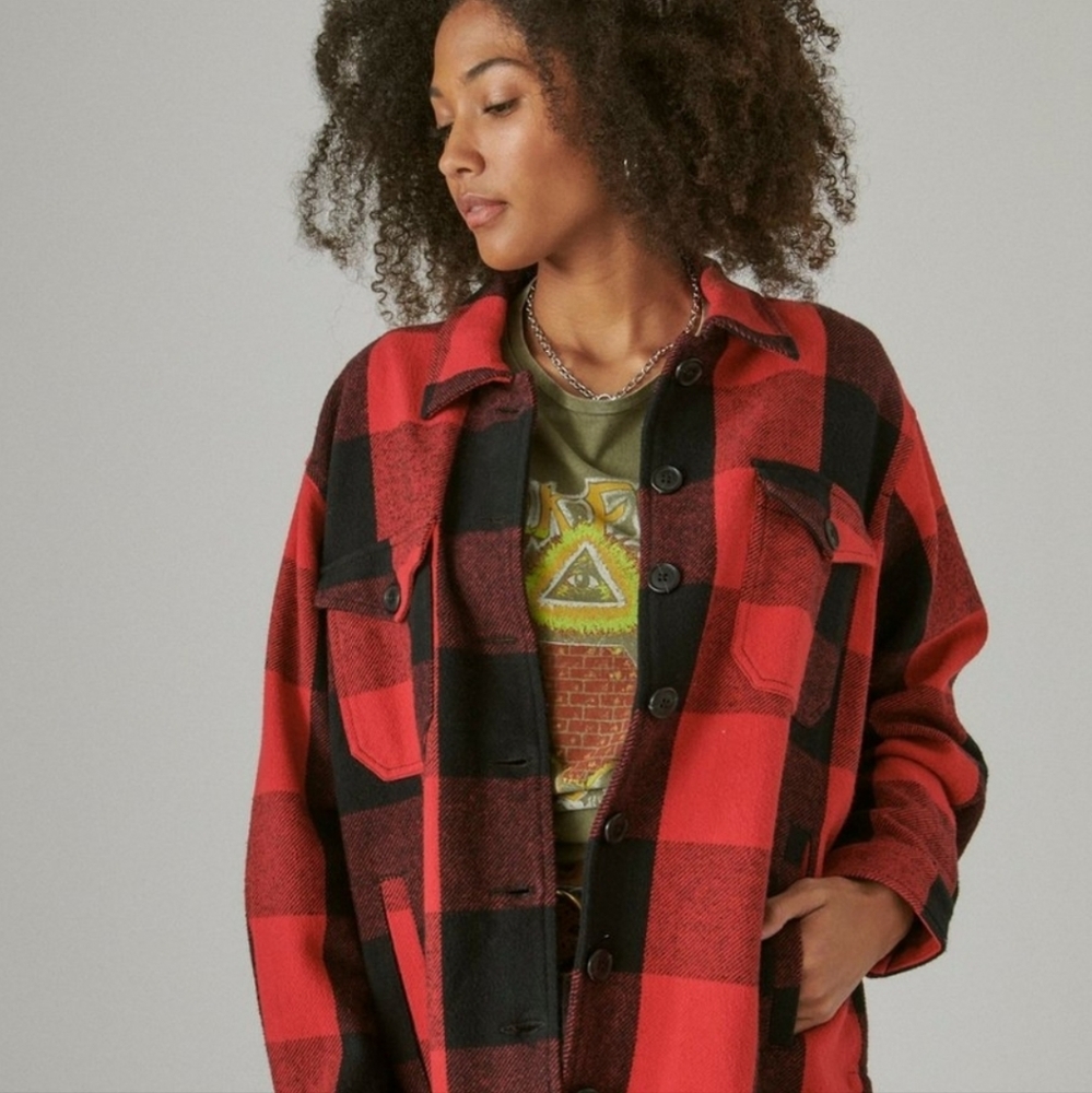 NWT Lucky Brand Plaid Oversized Shirt Jacket M
